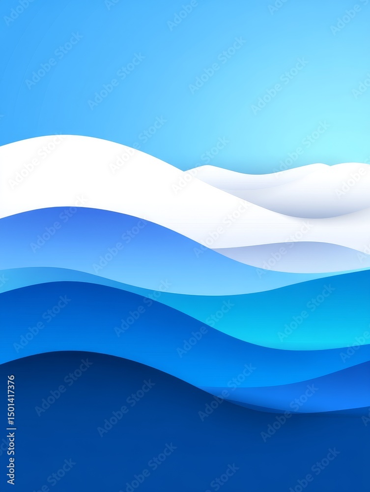 Fototapeta premium Abstract Blue Water Waves Design - Serene layered water waves, symbolizing fluidity, tranquility, depth, movement, and peace. Perfect for calming backgrounds
