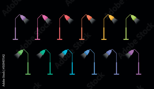 twelve colored floor lamp symbols. multicolored floor lamps