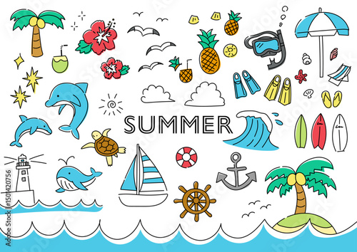夏の手描きイラストセット
