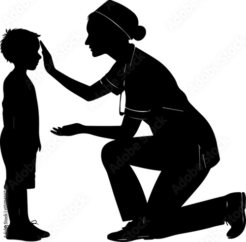 Pediatric Nurse Examining Child Silhouette