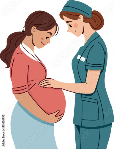 Pregnant Woman and Midwife Maternity Care Illustration