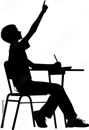 Student Raising Hand in Class Silhouette