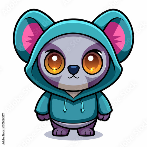 koala cyber , angry smart hood , chibi , Big Eyes  ,  white background , realistic , full body , plastic skins , art toy ,color full ,  candy color