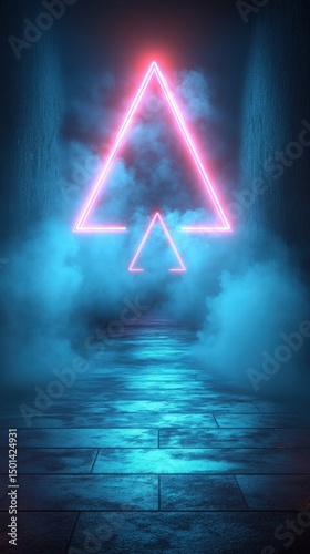 Vibrant neon light abstract background with glowing geometric shapes and misty atmosphere creating a futuristic ambiance for creative projects and designs concept