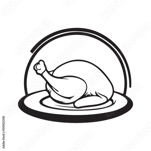 Vector illustration of roast chicken served on an attractive plate, depicting the deliciousness of the culinary dish with appetizing artistic details