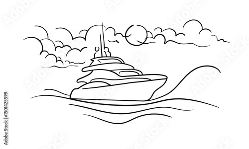 Cruise liner, continious line drawing. Sea ​​transport, sea, recreation line art. Vector illustration
