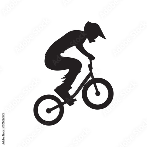 Vector illustration of a BMX rider performing stunts and tricks on a bike, capturing the excitement and energy of extreme sports