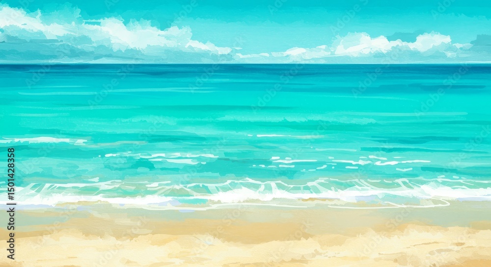 Fototapeta Pixel Art Beach Seascape with Blue Turquoise Water Sky and Golden Sand Photo