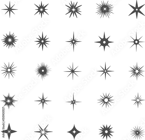 Set icons of sparkling and twinkling isolated on transparent background. Vector illustration