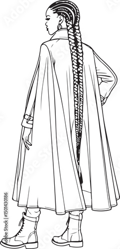 Fashionable Girl Standing in Trendy Dress and Long Hair

