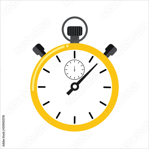 Flat vector icon of a yellow stopwatch for time tracking and measurement, isolated on white background. Minimal design for business, sports, productivity, and timing concepts.

