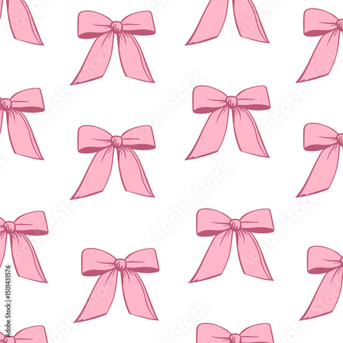 Seamless pattern pink bows isolated on white background for fabric, wallpaper or wrapping paper.
