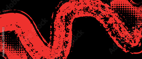 Black and Red Grunge Brush Background with Halftone Effect