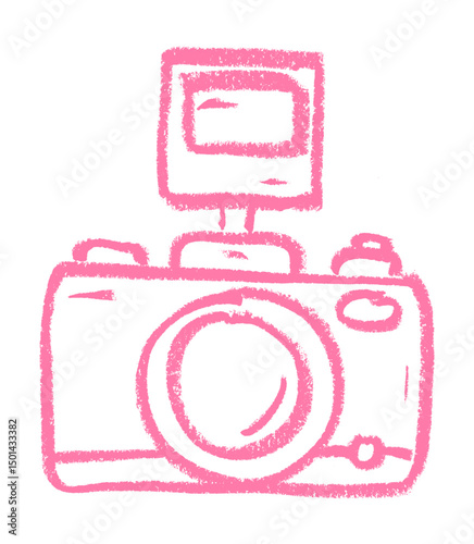 Camera with Flash Crayon Chalk Drawing Vector