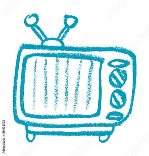 Old Television With Antenna Crayon Chalk Drawing Vector