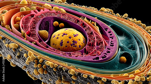 Cross-section of a human cell with visible organelles