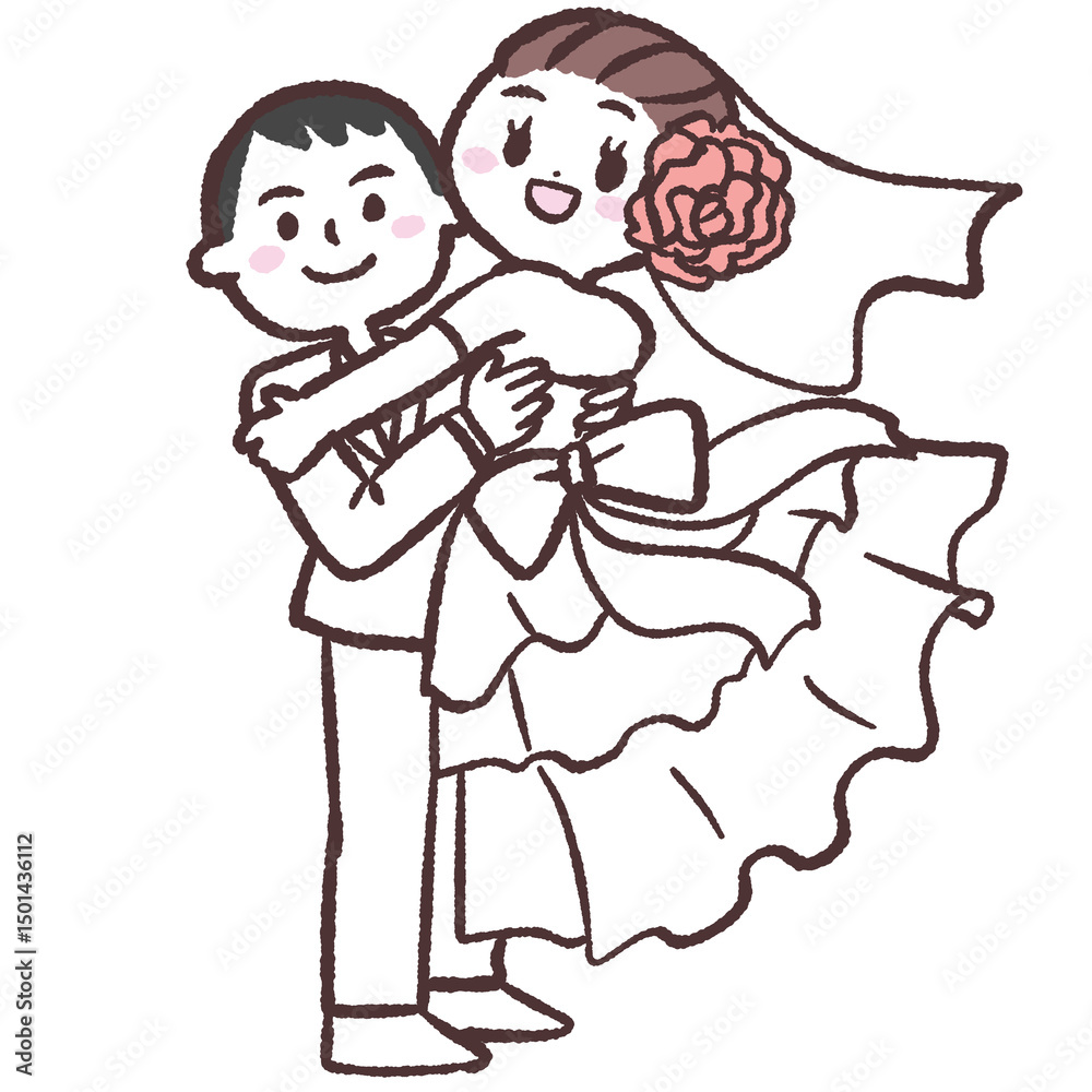 Fototapeta premium 結婚式をする新郎新婦のイラスト
