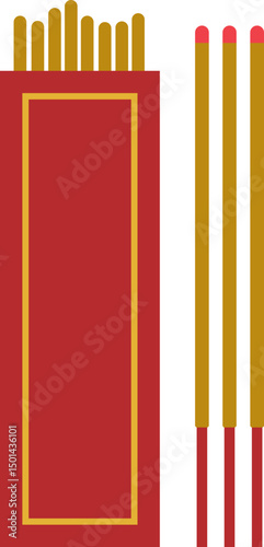 Incense Sticks Illustration for Traditional Worship.
Red and Gold Incense Sticks Clipart vector isolated.
Flat Style Incense Vector for Festive Use.
Transparent background.