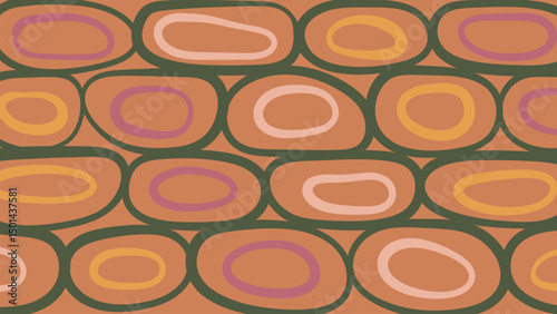 Stacked Oval Brick Motif in Retro Background