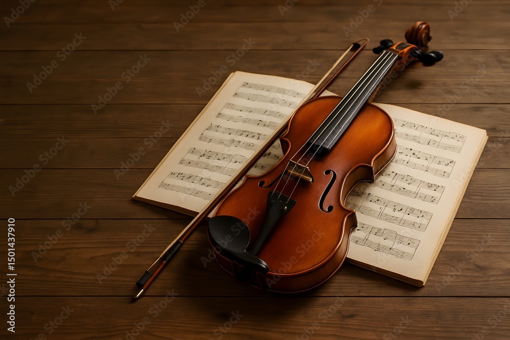 Fototapeta premium Antique Violin Arrangement with Candlelight Ambiance