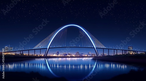 minimalist art of Skydance Bridge at night Oklahoma City smooth curved lines glowing cables dark sky with subtle stars peaceful mood