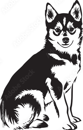 alaskan klee kai dog black and white illustration