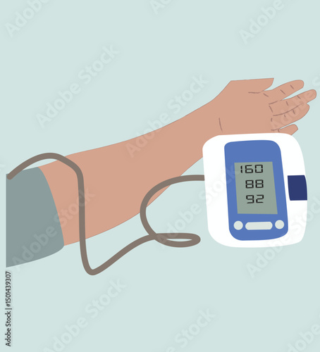 Digital High Blood Pressure Monitor.Measuring blood pleasure healthcare Human hand 