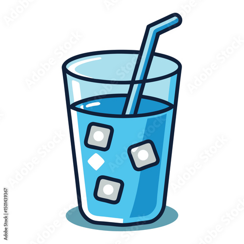 Glass Of Water with icc cubes and a straw vector illustration