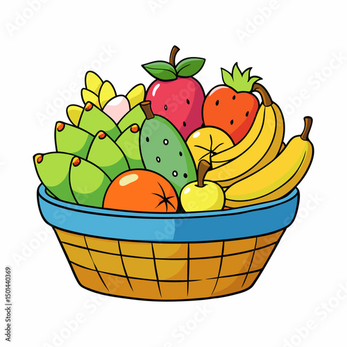many fruits on a busket vector illustration