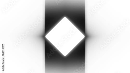 Monochrome background of rays with central squares. Rotating halftone hypnosis platform. A screensaver for technical advertising, logos and corporate presentations, technologies, and discounts. 4k
