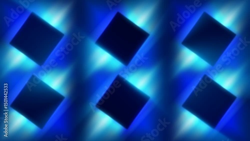 Blue Neon Grid Animation with Central Squares – Perfect for Logos, Presentations, and Business Promos. Rotating frame, interactive platform 4k
