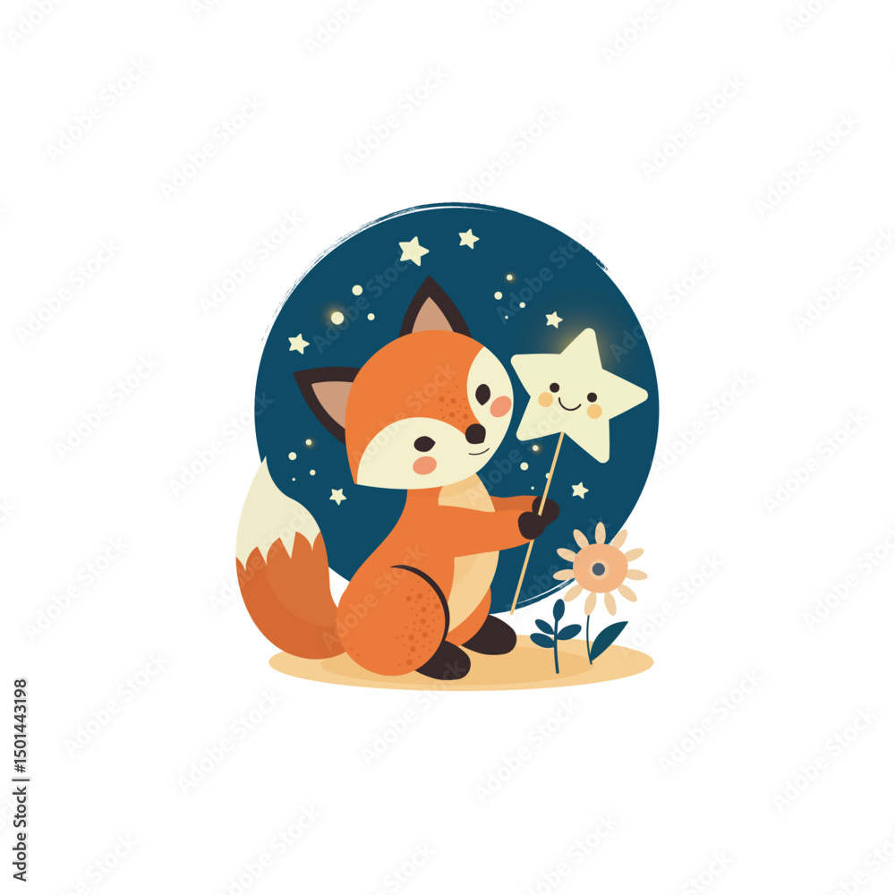 Fototapeta premium Fox with Glowing Star Wand
