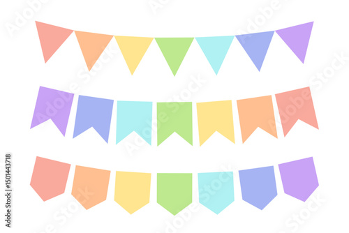 Party flag garland in pastel rainbow color for posters, flyers and website, Vector illustration