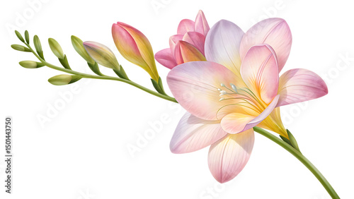 freesia flower isolated on white background PNG. AI GENERATED