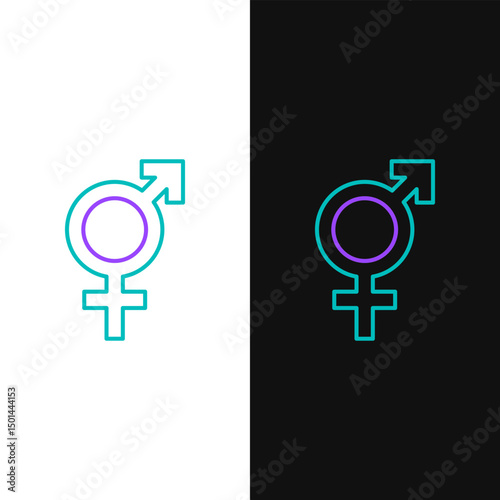 Line Gender icon isolated on white and black background. Symbols of men and women. Sex symbol. Colorful outline concept. Vector
