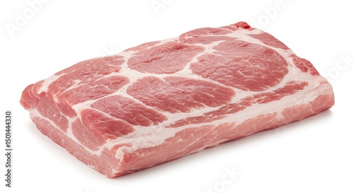 Realistic Photo of a Raw Pork Meat Cut with Pink and White Tones on White Background