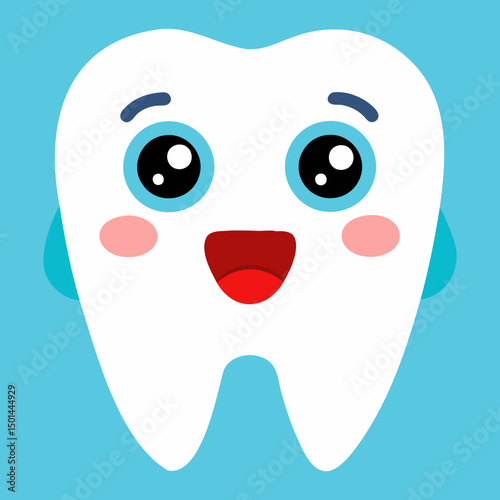 Smiling tooth clipart with adorable face in flat vector style