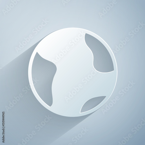 Paper cut Earth globe icon isolated on grey background. World or Earth sign. Global internet symbol. Geometric shapes. Paper art style. Vector