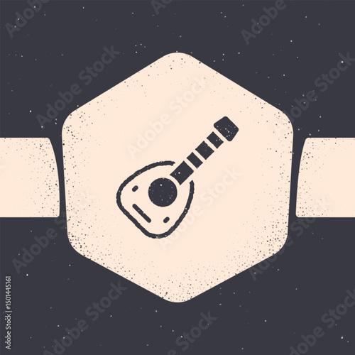 Grunge Musical instrument lute icon isolated on grey background. Arabic, Oriental, Greek music instrument. Monochrome vintage drawing. Vector