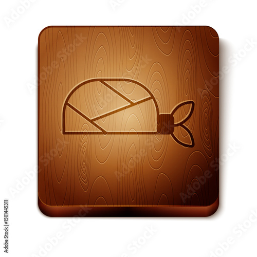Brown Pirate bandana for head icon isolated on white background. Wooden square button. Vector