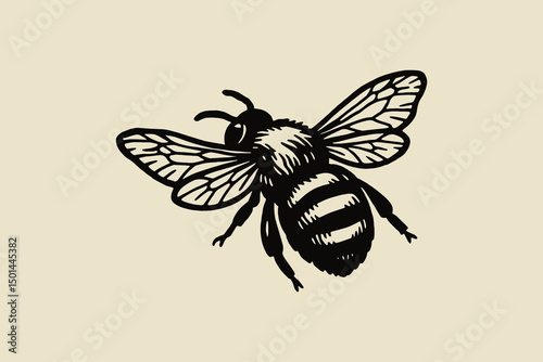 Bumblebee flying engraving style vector illustration