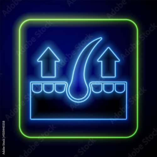 Glowing neon Human hair follicle icon isolated on blue background. Hair care treatment. Vector