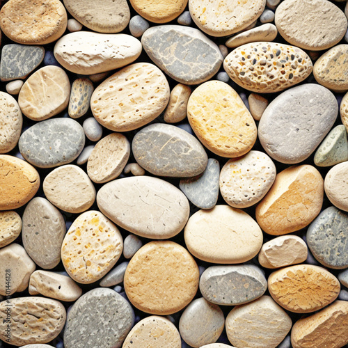 Stone background, A high-resolution background of smooth, naturally rounded rocks and pebbles,