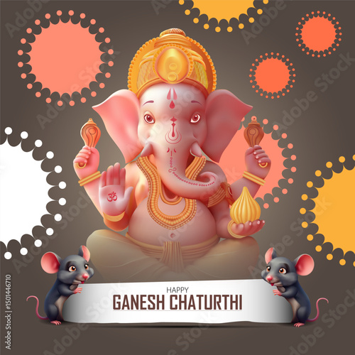Lord Ganesha sitting with laddoo cartoon mice and colorful mandala style backdrop  ideal vector for Ganesh Chaturthi festival banners posters and social media