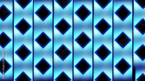 The blue glowing neon animation grid with centered squares is a stylish outline for business, technical and branded videos. A rotating interactive hypnotic platform. 4k