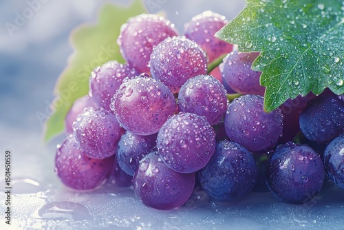 Wallpaper Mural Fresh Purple Grapes with Water Droplets on Leafy Background in Soft Focus Torontodigital.ca