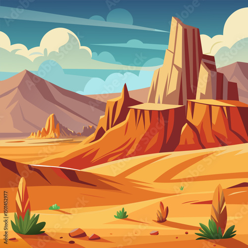 Majestic Desert Canyon Landscape. Arid Beauty of Rock Formations and Sand Dunes