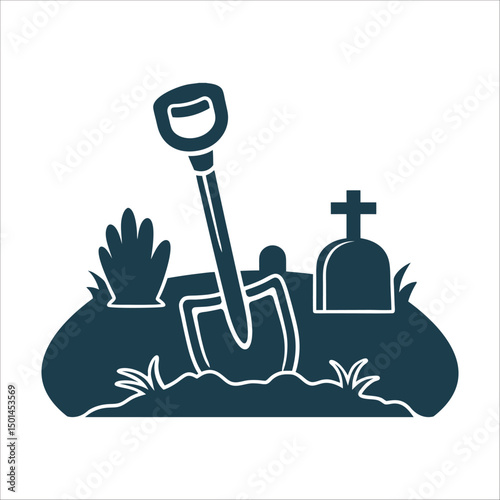 Stylized Graveyard Dirt Shovel with Handprint
