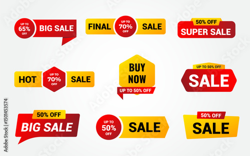 Discount Sale Banner vector template. Set of banner elements, vector offer tag collection, discount label design, sale web coupons. Promotion badge icons, retail sign collection