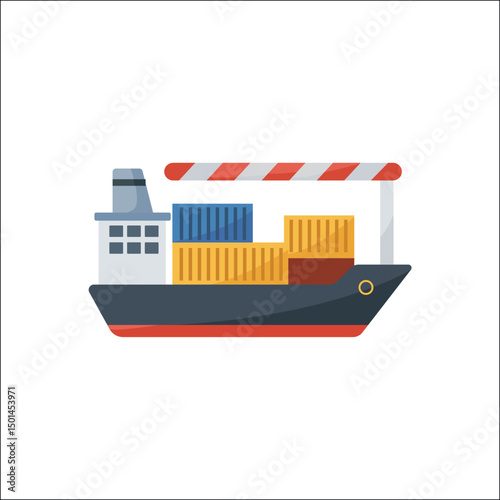 Maritime Logistics: A vibrant cargo ship navigates the ocean, laden with shipping containers, symbolizing global trade, transport and commerce